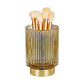 Fvstar Makeup Brush Holder,Gold Toothbrush Holder,Glass Makeup Brushes Storage Cup,Decorative Pen Holder,Vintage Makeup Organizer for Bathroom Vanity,Desk (Large Amber)
